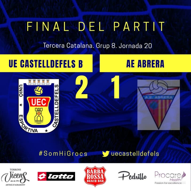 Tercera Catalana (Grup 8). Jornada 20. UE CASTELLDEFELS B - AE ABRERA: 2-1. El creixement es consolida