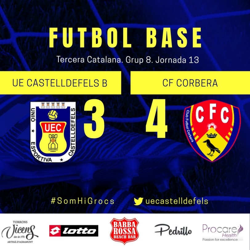 Tercera Catalana (Grup 8). UE CASTELLDEFELS B - CF CORBERA: 3-4. Mereixen més