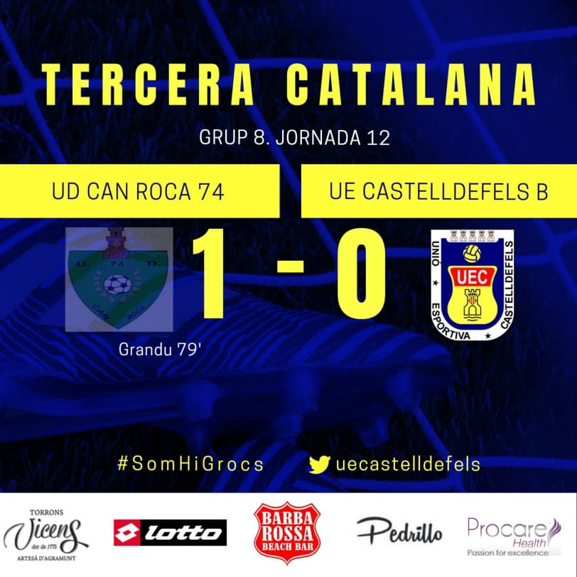 Tercera Catalana (Grup 8). Jornada 12. UD CAN ROCA 74 - UE CASTELLDEFELS B: 1-0. Segona derrota consecutiva