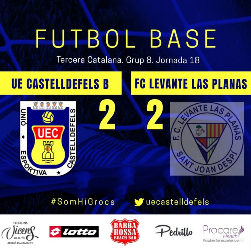 Tercera Catalana 18-19. Jornada 18. UE CASTELLDEFELS B - FC LEVANTE LAS PLANAS: 2-2. Empat &#039;in extremis&#039;